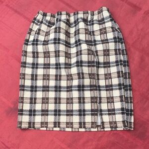 SHEIN Plaid Flannel Pencil Skirt Brown Beige Black White Slit Elastic Waist 10Y